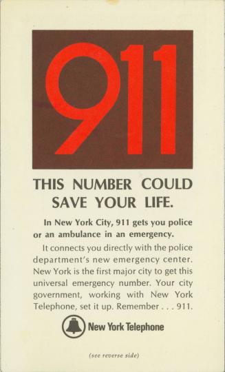 Card for 911 and "The City of New York's Telephone Numbers"