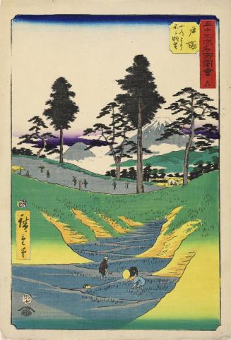 Distant View of Mt. Fuji from the Mountain Road in Totsuka, no. 6 from the series Pictures of Famous Places of the Fifty-three Stations [of the Tōkaidō]