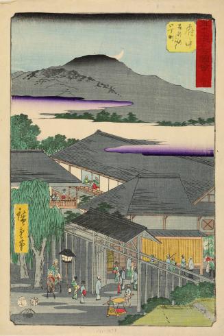 The Second Block of the Miroku Licensed Quarter by the Abe River, no. 20 from Pictures of Famous Places of the Fifty-three Stations [of the Tōkaidō]