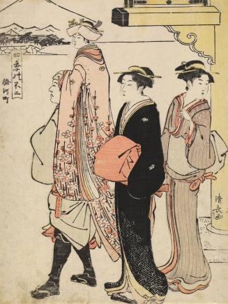 A Merchant's Daughter from Surugacho Being Carried to a Shrine, from the series Mt. Fuji in the Four Seasons