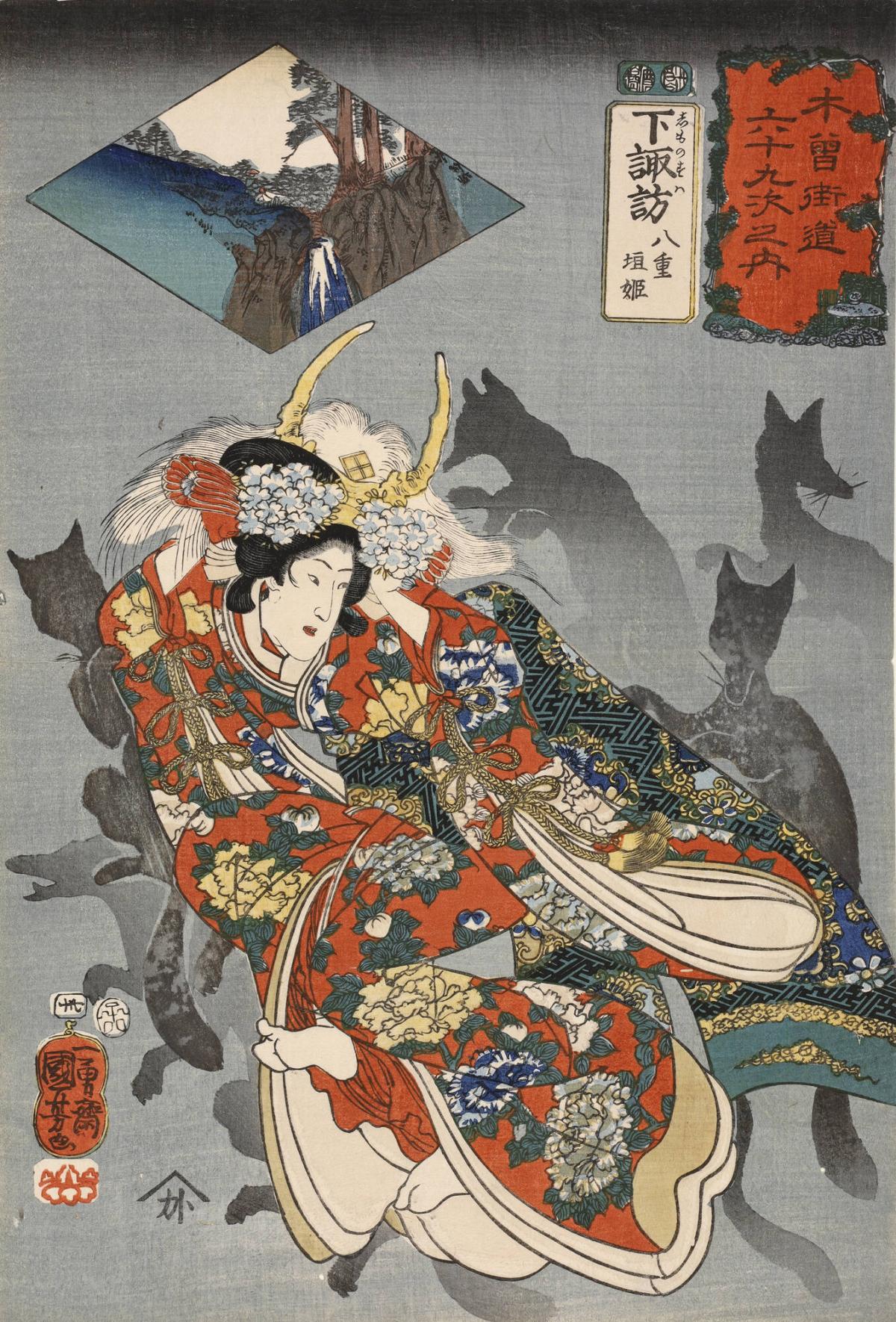 Shimonosuwa: Princess Yaegaki and the Fox Spirits, no. 30 from the series The Sixty-nine Stations of the Kisokaidō