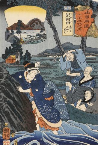 Iwamurada: Oiko Removing the Boulder to Irrigate the Ricefields, no. 23 from the series The Sixty-nine Stations of the Kisokaidō