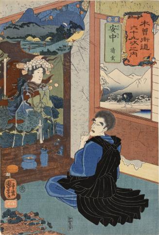 Annaka: The Renegade Priest Seigen Praying to the Ghost of His Lover Sakurahime, no. 16 from the series The Sixty-nine Stations of the Kisokaidō