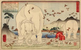 Elephants and Birds Helping Da Shun (Tai Shun) Cultivate Land in the Li Mountains Whence He was Driven by His Family's Cruelty, from the series A Mirror for Children of the Twenty-four Paragons of Filial Piety