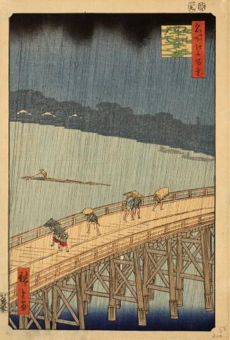 A Sudden Shower on the Great Bridge and Atake (Ōhashi Atake no yūdachi), from the series One Hundred Famous Views of Edo (Meisho Edo hyakkei)