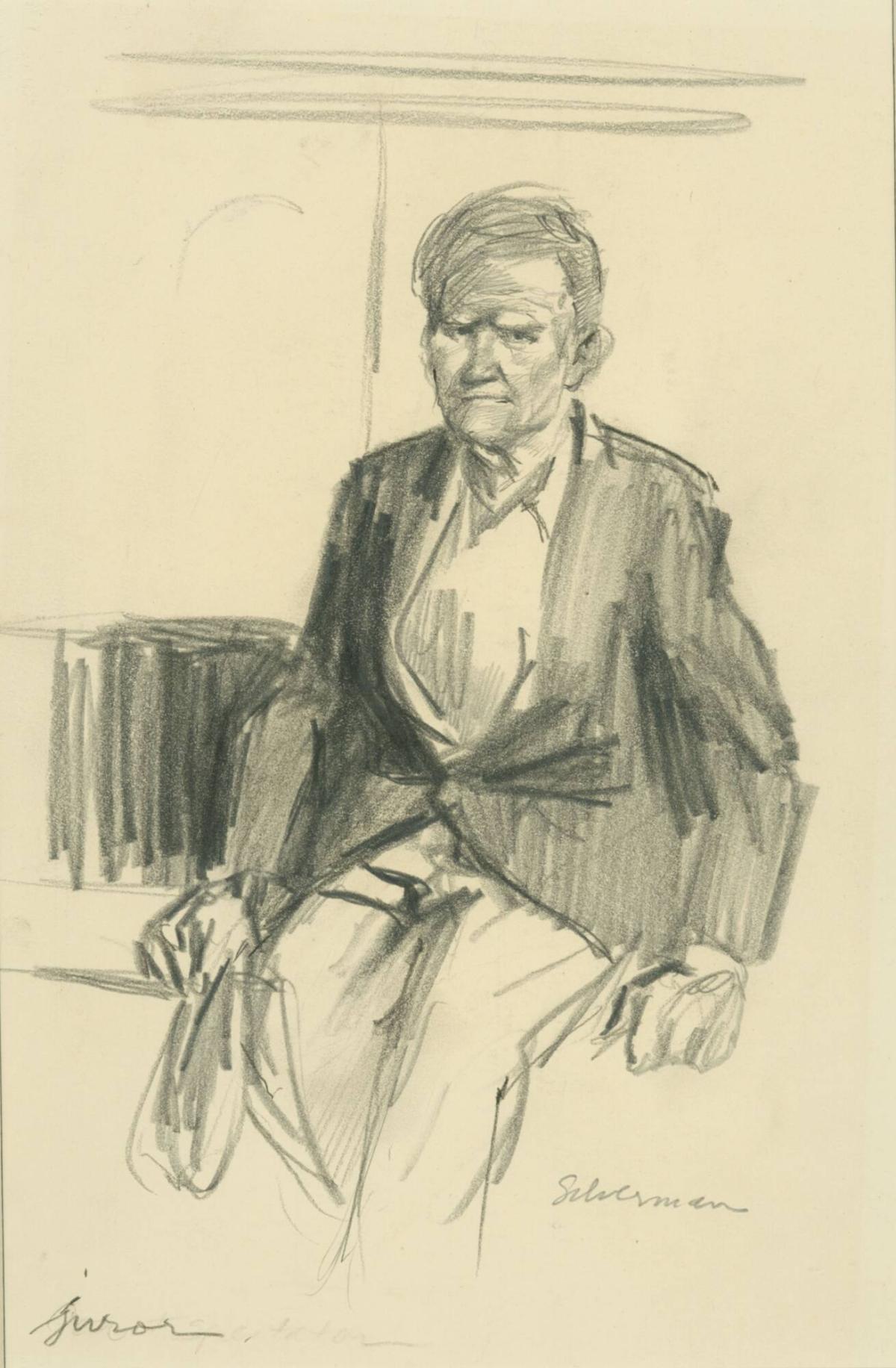 Juror at King Trial, from a series of drawings documenting the 1956 Montgomery Bus Boycott, Montgomery, AL