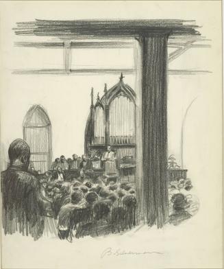 Church Rally - "You can hardly stay away from these mass meetings.  Don't wanna go home.", from a series of drawings documenting the 1956 Montgomery Bus Boycott, Montgomery, AL