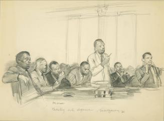 Trial of M. L. King, from a series of drawings documenting the 1956 Montgomery Bus Boycott, Montgomery, AL