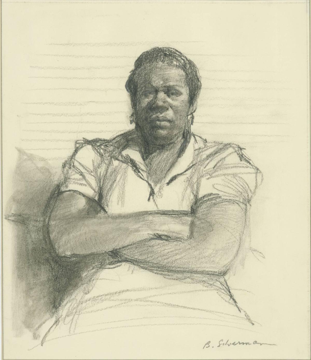 Woman with Arms Folded - "I have decided not to ride the buses; I have a rather high temper.", from a series of drawings documenting the 1956 Montgomery Bus Boycott, Montgomery, AL