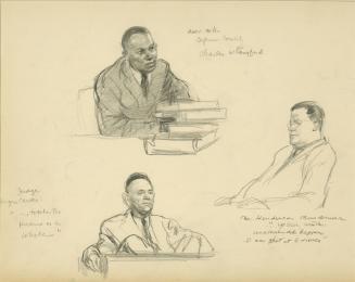 Trial of Martin Luther King - "Yessir, somethin' unusual did happen...I was shot at six times.", from a series of drawings documenting the 1956 Montgomery Bus Boycott, Montgomery, AL