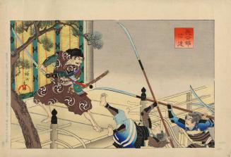 Hasebe Nobutsura Fighting Off Attackers, from an untitled series of historical subjects