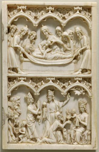Wing of a Diptych: Entombment (upper register) and Adoration of the Magi (lower register)