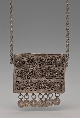 Filigree Case on Long Chain to Wear Round Neck; Hammered Design on the Reverse