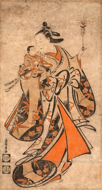 Courtesan Holding a Festival Ornament up for a Small Child