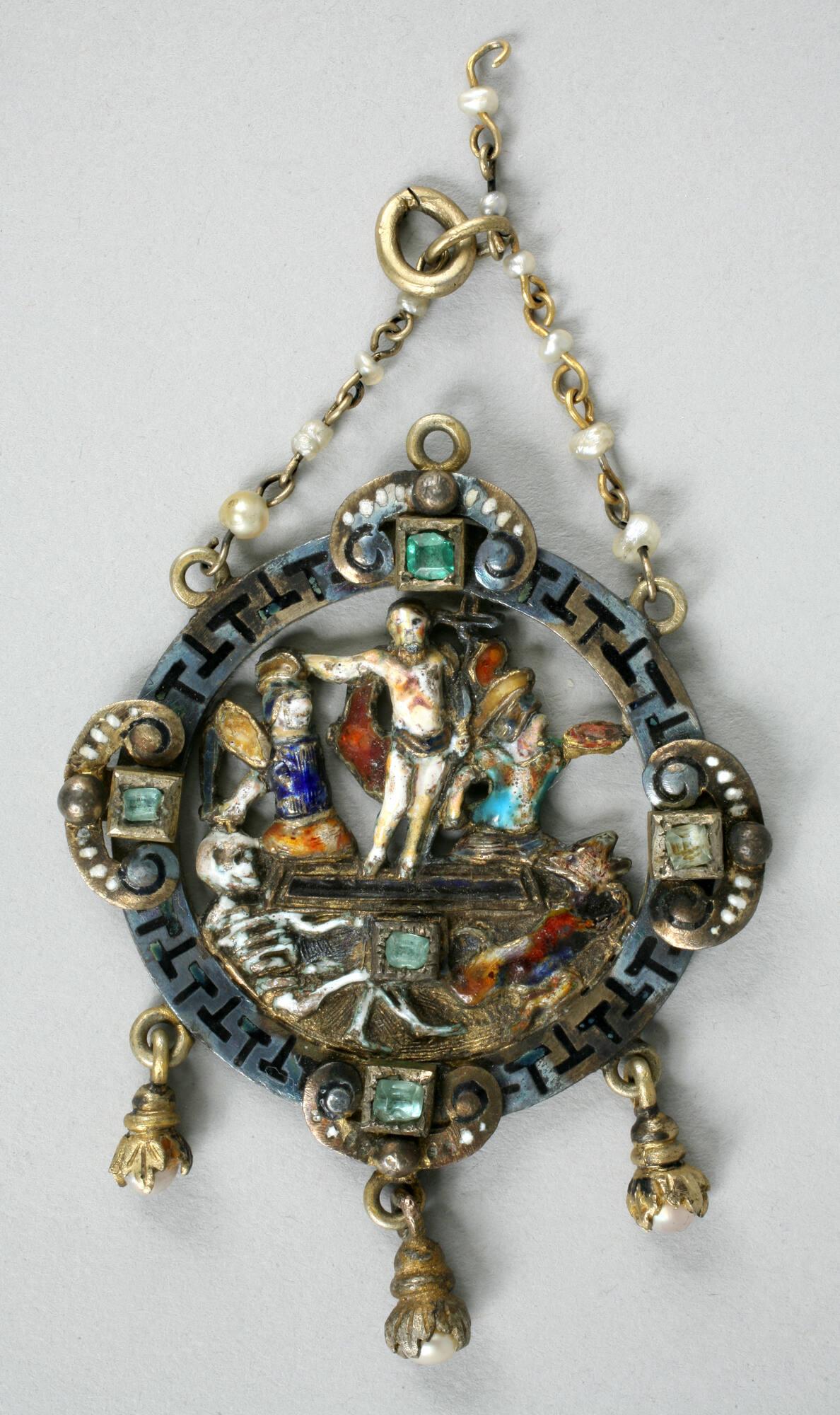 Badge of Honor Depicting Christ and Angels Above, Skeleton and Demon Below