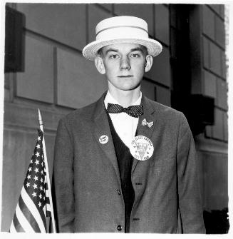 Patriotic Boy with Straw Hat, Buttons and Flag, Waiting to March in a Pro-war Parade, NYC, , from the portfolio A Box of Ten Photographs