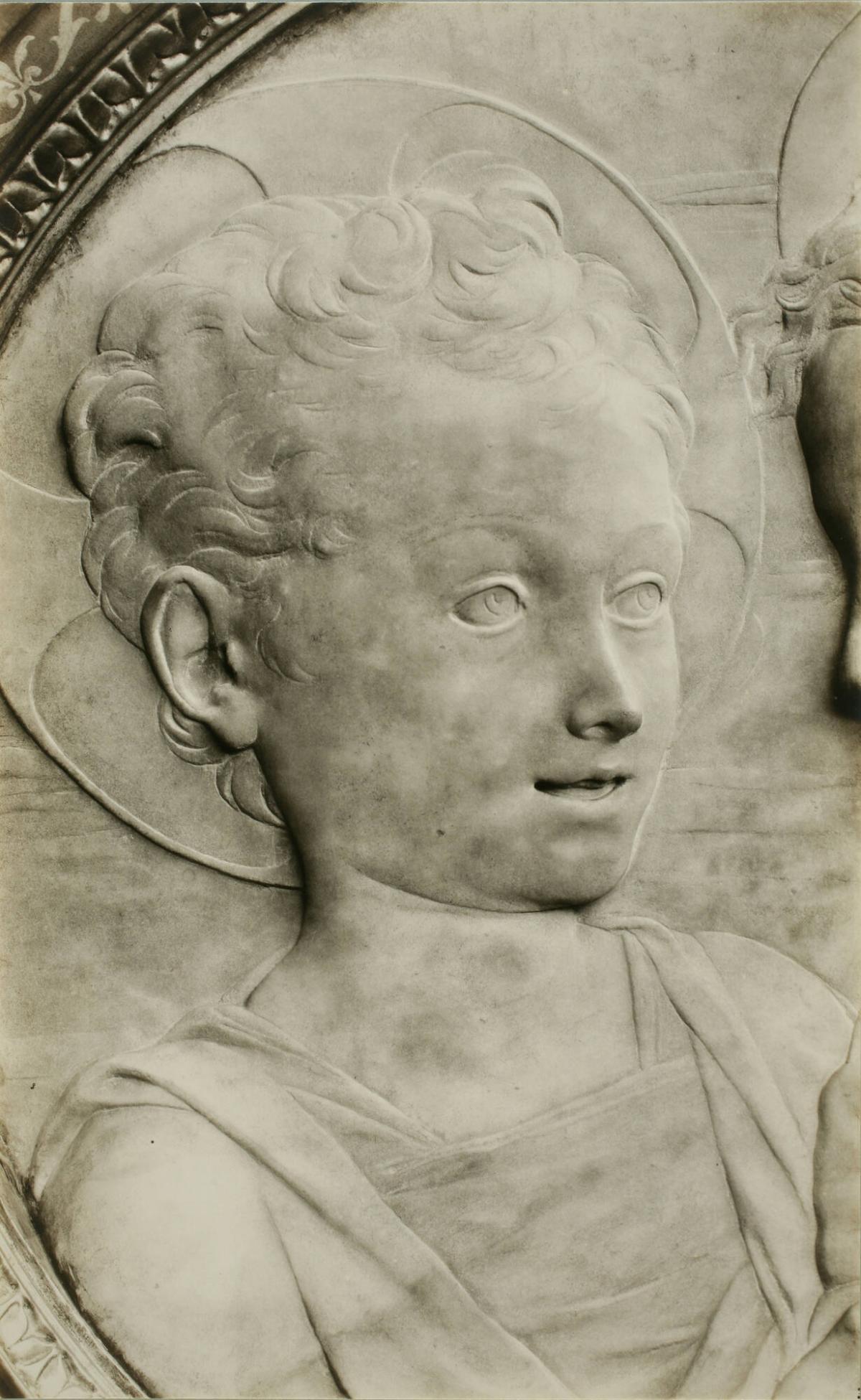 Head of the Christ-Child from The Christ Child and the Young St. John relief, Arconati-Visconti Collection, Lourve Paris, plate 10 from Magdalen Sculptures in Relief ; Studies in the History and Criticism of Sculpture, VI