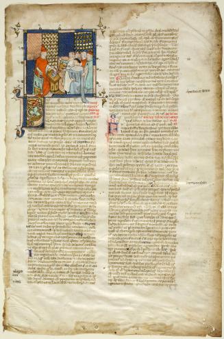Leaf from a Book of Canon Law with Miniature of a Group of Canons with a Bishop