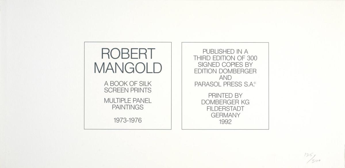 Title Page:  A  Book of Silk Screen Prints:  Multiple Panel Paintings, 1973-1976