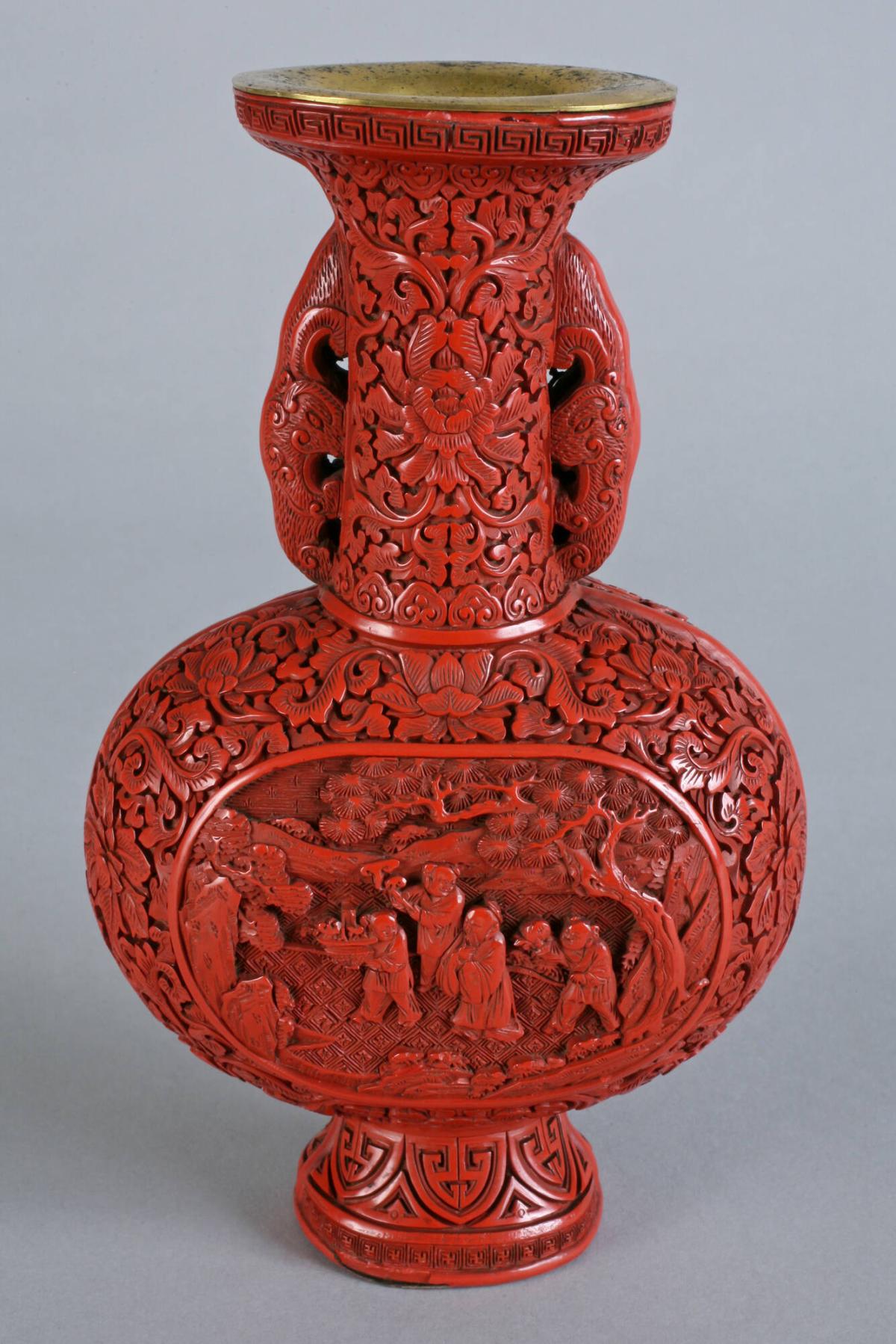 Cinnabar Vase with Landscape and Figure Panels