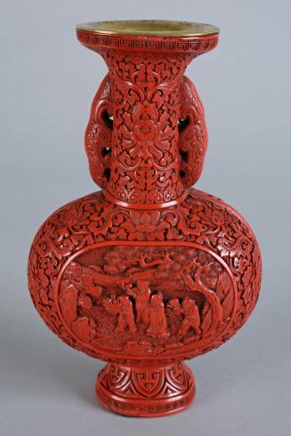 Cinnabar Vase with Landscape and Figure Panels