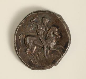 Didrachm: Obverse, Galloping Horseman Holding Spear; Reverse, Phalanthos  or Taras on a Dolphin Holding Trident in Left Hand and Amphora (?) on Right (Female Head Behind Him)