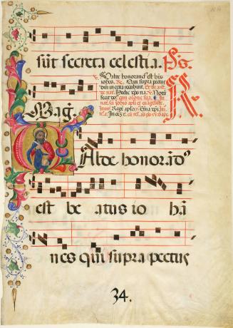 Leaf from an Antiphonary, with the Initial V ("Valde"):  St. John the Evangelist