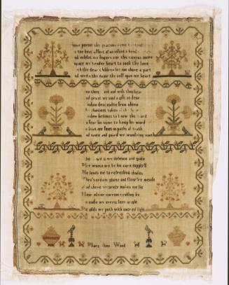 Cross-Stitch Sampler with Prayer and Floral Motifs in Garland Frame