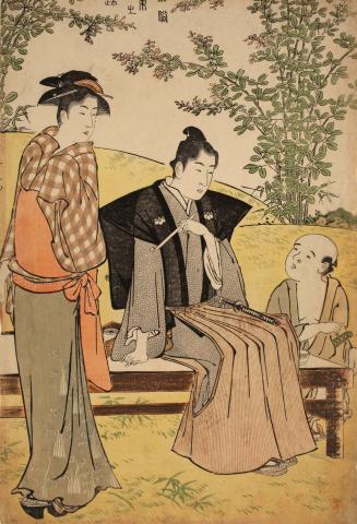 Youth, Attendant, and Waitress at an Outdoor Tea Shop at Hagidera, from the series Modern Brocades of the East