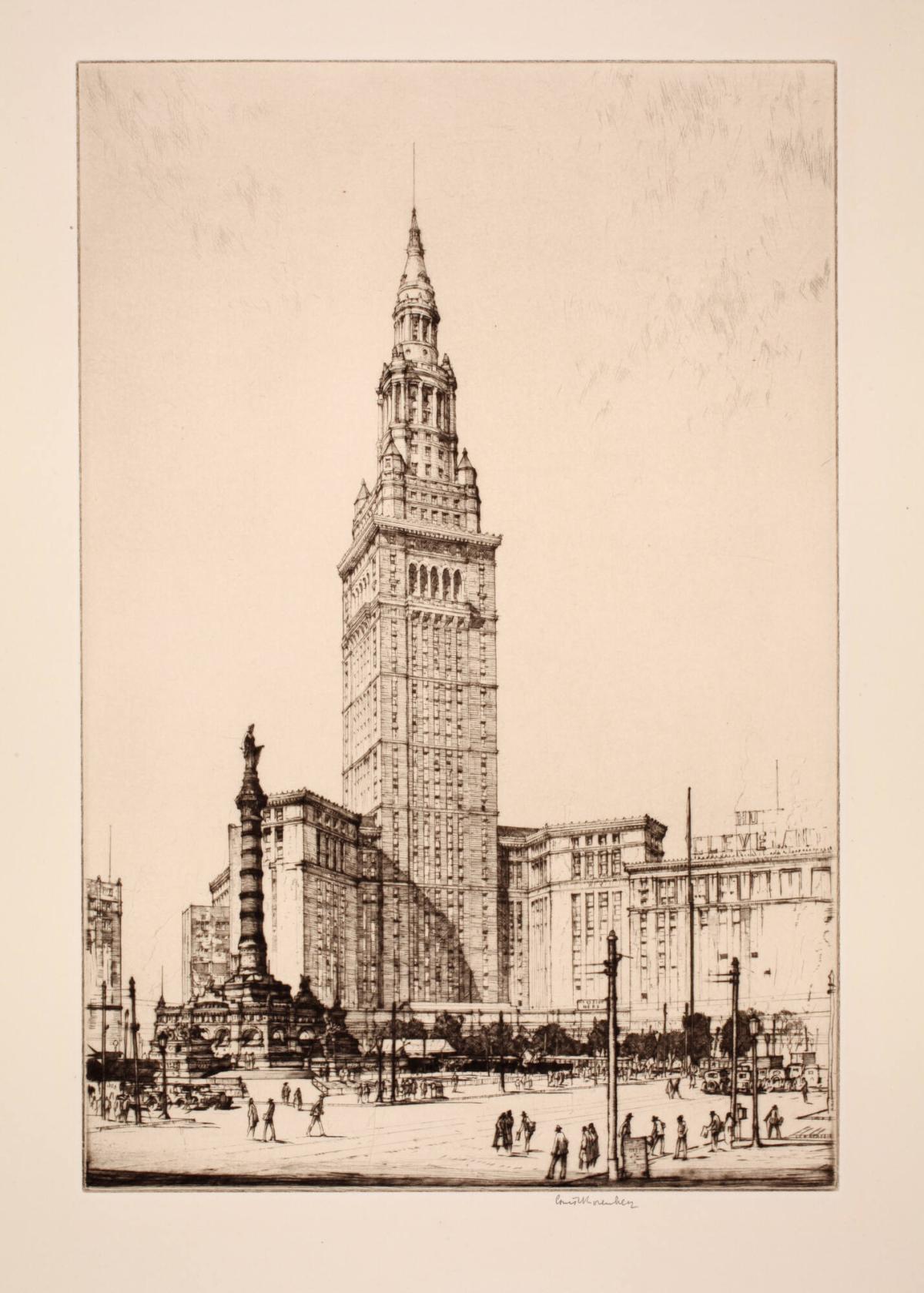 Terminal Tower from the Federal Building, August 1928, from the Cleveland Union Terminal Series