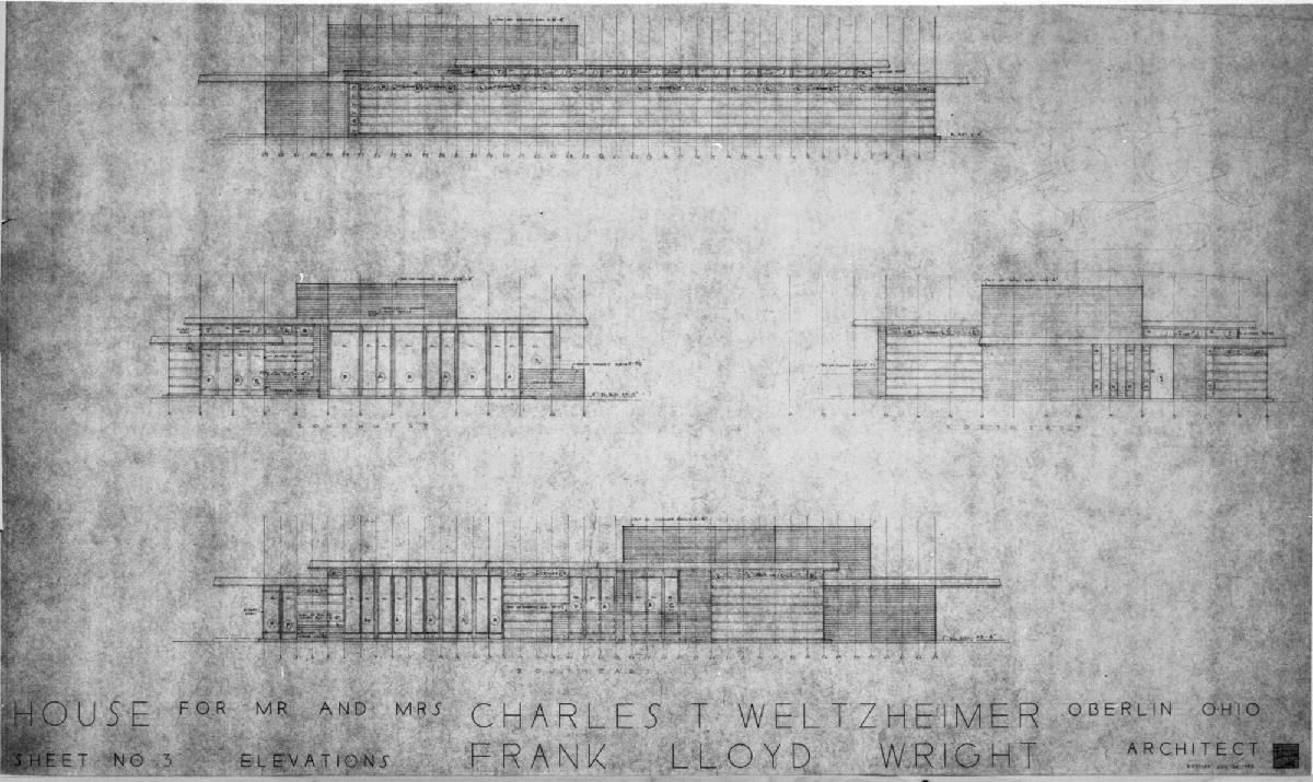 Sheet No. 3: Elevations, for The Charles Weltzheimer House, Oberlin, Ohio