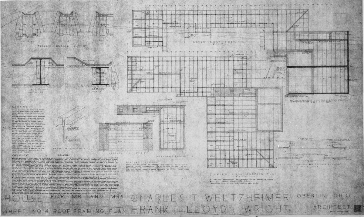 Sheet No. 4: Roof Framing Plan, for The Charles Weltzheimer House, Oberlin, Ohio
