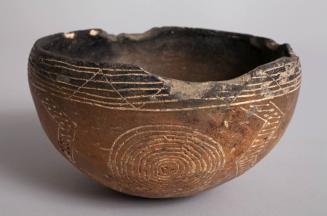 Black Polished Ware Bowl Decorated with Zig-Zags, Circles, and Bands