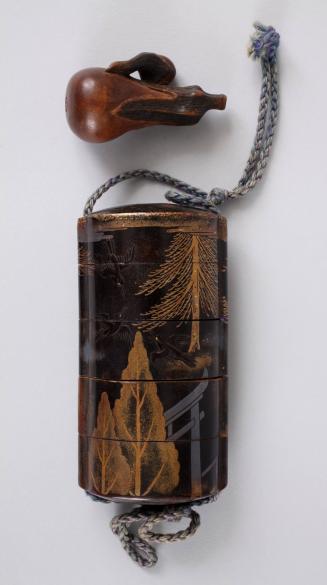 Inro with Design of Birds and Foliage, and Netsuke in the Form of a Gourd