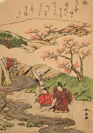 Narihira Viewing Maple Leaves at the Tatsuta River, from an untitled series of illustrations from Tales of Ise