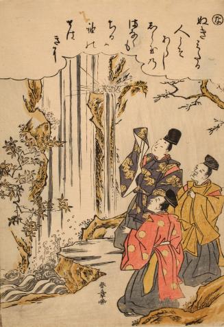 Courtiers Beside a Waterfall, no. 21 from an untitled series of illustrations from Tales of Ise