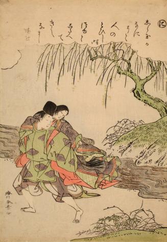Couple Eloping at Akuta River, no. 4 from an untitled series of illustrations from Tales of Ise