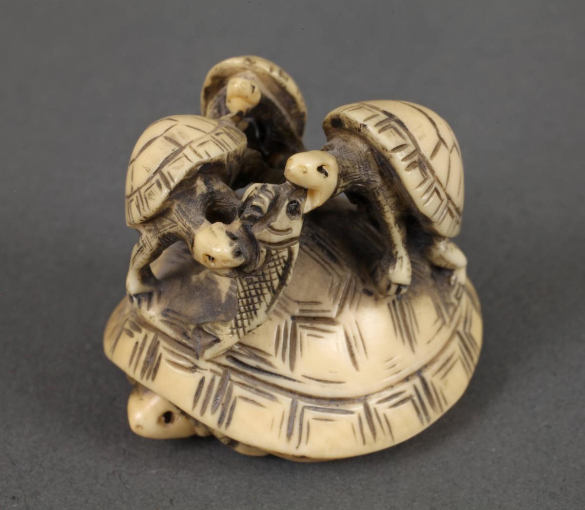 Netsuke of a Turtle and Her Young