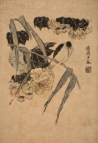 Bird on Bamboo with Flowers