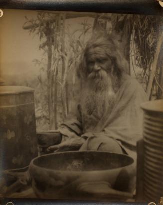 Ainu Man with Japanese Wood and Lacquer Wares