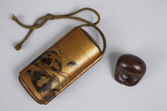 Inro with Design of Landscape and Figures, and Netsuke in the Form of a Priest's Clapper (Mokugyo)