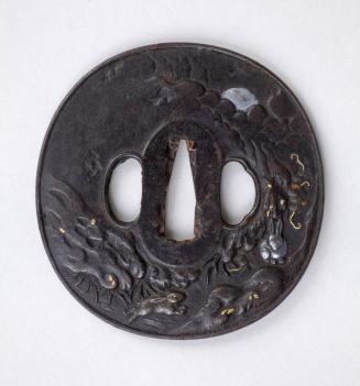Sword Guard (Tsuba) Decorated with Landscape and Rabbits; Reverse, Clouds and Mountains