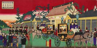 The Emperor and Empress Leaving the Temporary Palace at Akasaka, from the series Famous Places in Tokyo