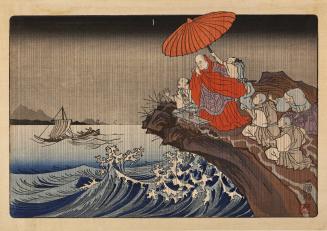 Nichiren Prays for Rain at the Promontory of Ryozangasaki in Kamakura, from the series A Short Pictorial Biography of the Founder of the Nichiren Sect