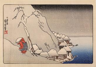 Nichiren Trudges through the Snow at Tsukahara on Sado Island, from the series A Short Pictorial Biography of the Founder of the Nichiren Sect