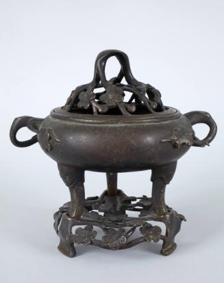Incense Burner with Cover and Tripod in Openwork Floral Design