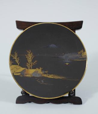 Decorative Plate and Stand with Landscape Design of Mt. Fuji