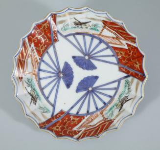 Imari Dish with Fluted Rim and Decorative Birds and Fans