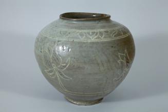 Celadon Burial Jar with Incised Decoration of Lotus Blossoms and Petals