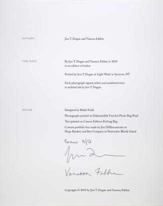 Colophon, from the portfolio To Survive on This Shore: Photographs and Interviews with Transgender and Gender Nonconforming Older Adults